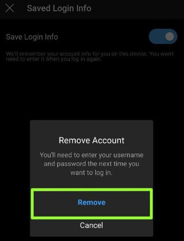 AndroidからInstagramの記憶されたアカウントを削除します