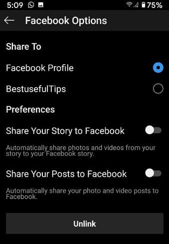 AndroidでInstagramアカウントをFacebookにリンク解除する