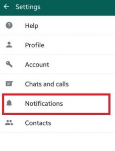 WhatsApp設定の下の通知をタップします