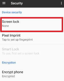 ピクセルのデバイスセキュリティ設定の下にある画面ロックをタップします